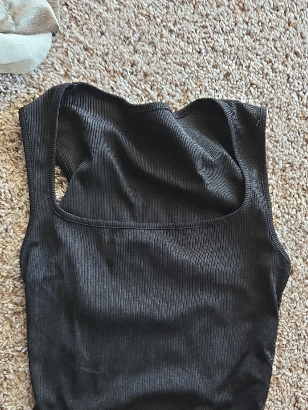 Black Square-Neck Ribbed Tank Top - Women
